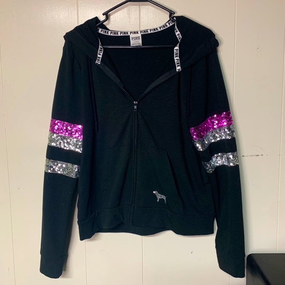 PINK sequin zip up hoodie size large